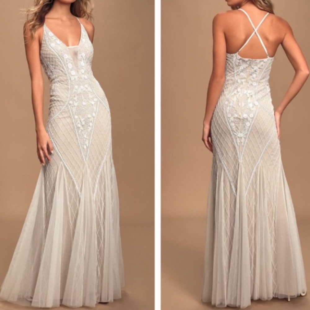 💙This I Promise You White Beaded Sequin Dress